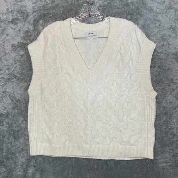 On 34th Women Classic Preppy Old Money Clean Girl Cropped Knit Sweater Vest L* - Picture 1 of 10